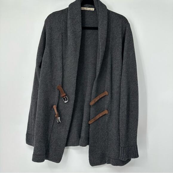 SALE!!! Bluemarine Grey Woll Cardigan Sweater with Leather Details Size L - Picture 1 of 9